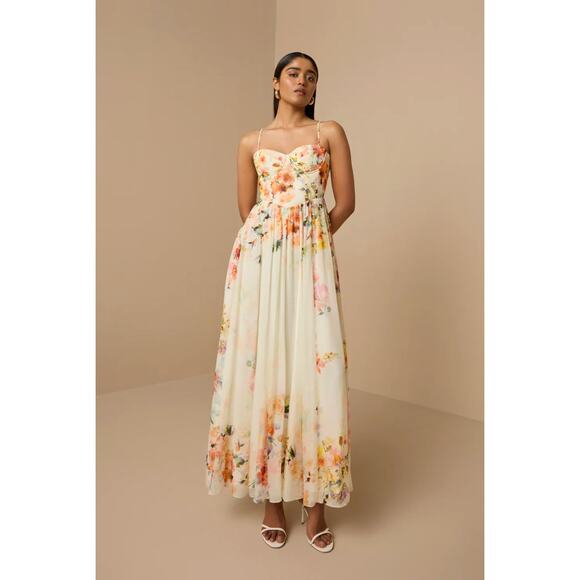 HEMANT AND NANDITA Corsetted Long Dress in Ivory Floral - Picture 4 of 12